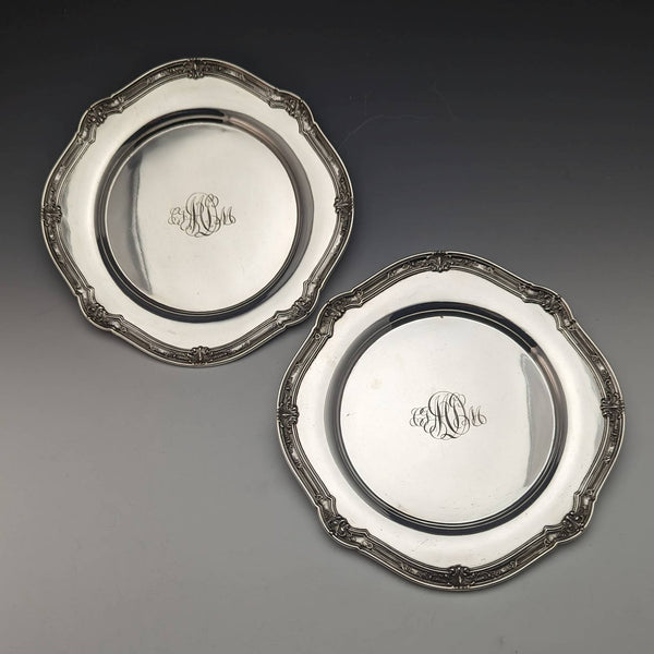 Around 1900 American Antique Sterling Silver Side Plate Pair Total 366g